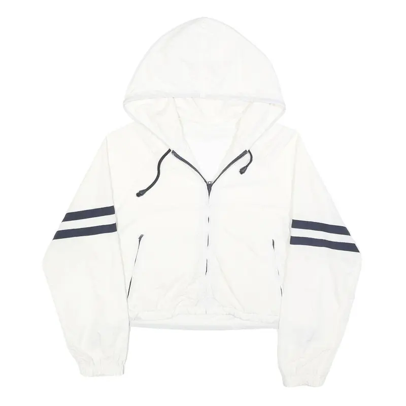 Womens White & Black Striped Hooded Zip Jacket M Polyester Plain Casual 1