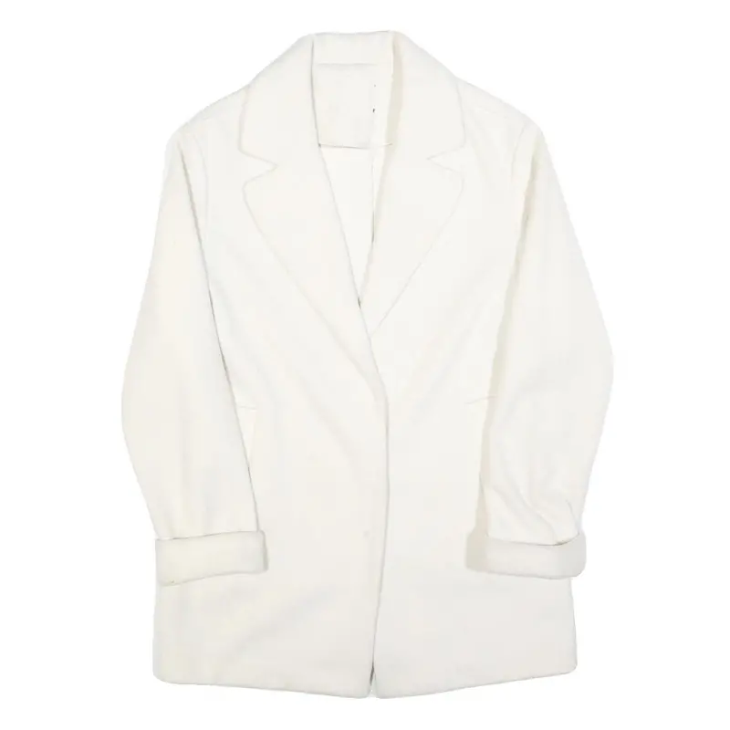 Womens White Button Jacket M Plain Classic M Length Elegant 1