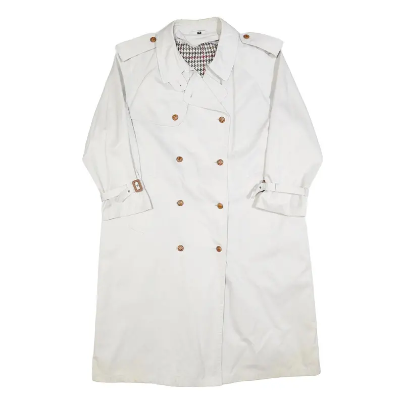 Womens White Cotton Button Jacket L Plain Classic Long Sleeve Casual Outerwear 1