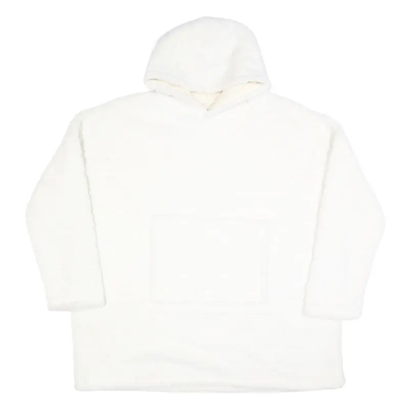 Womens White Hooded Pullover M Plush Soft Texture 1