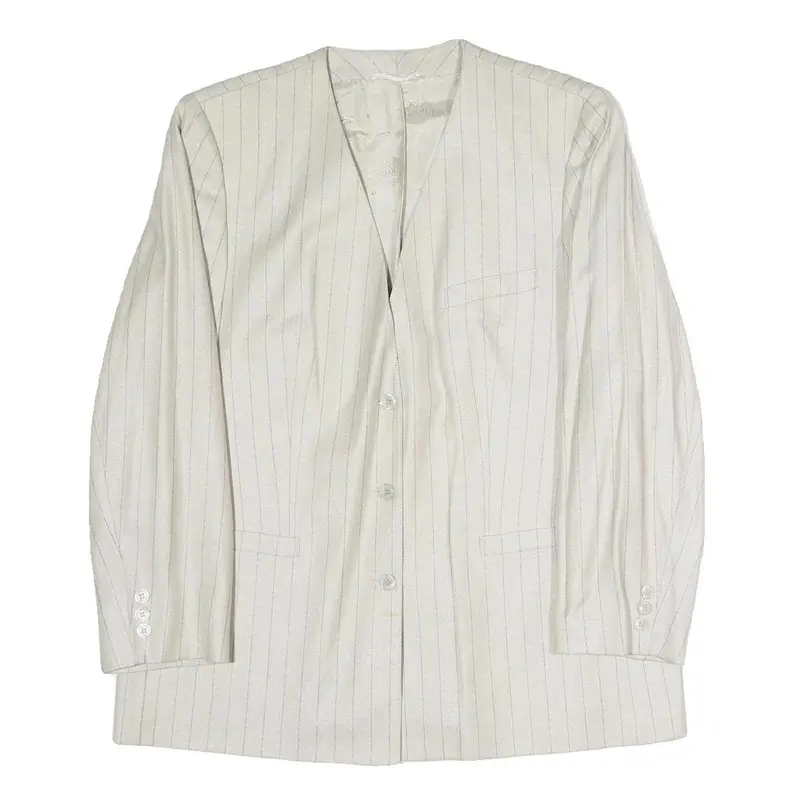 Womens White Pinstripe Button Cotton Blend Jacket Xl Formal Workwear Blazer 1