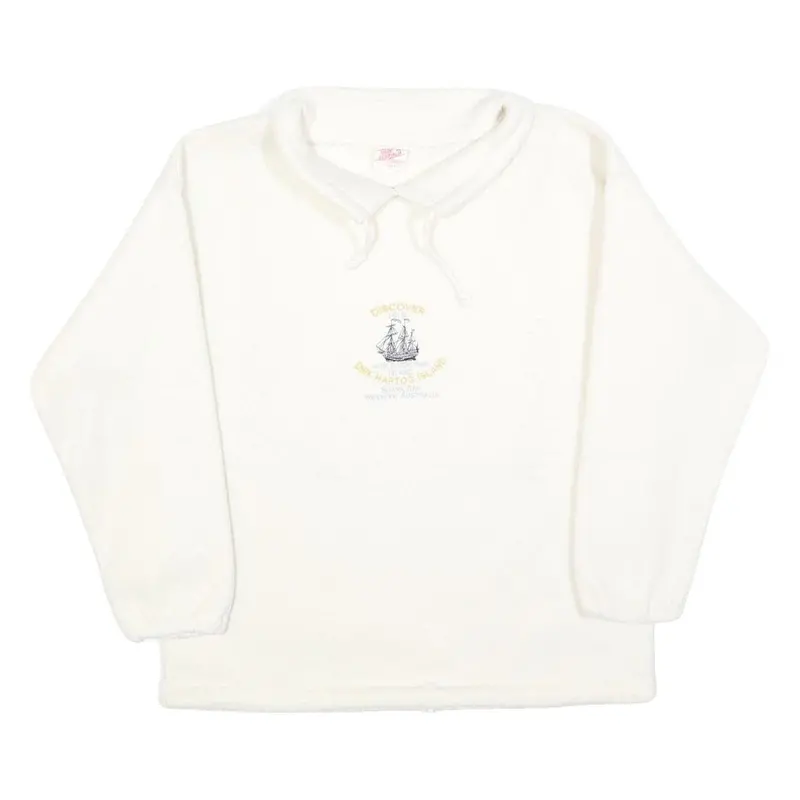Womens White Plain Pullover Jumper Crew Neck Basic Knit Size S Casual Soft 1