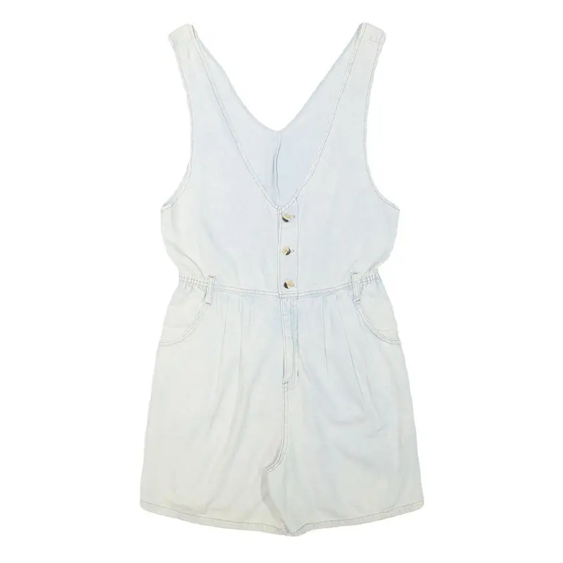 Womens White Playsuit V Neck Button Cotton Blend S Casual Summer Relaxed Fit 1