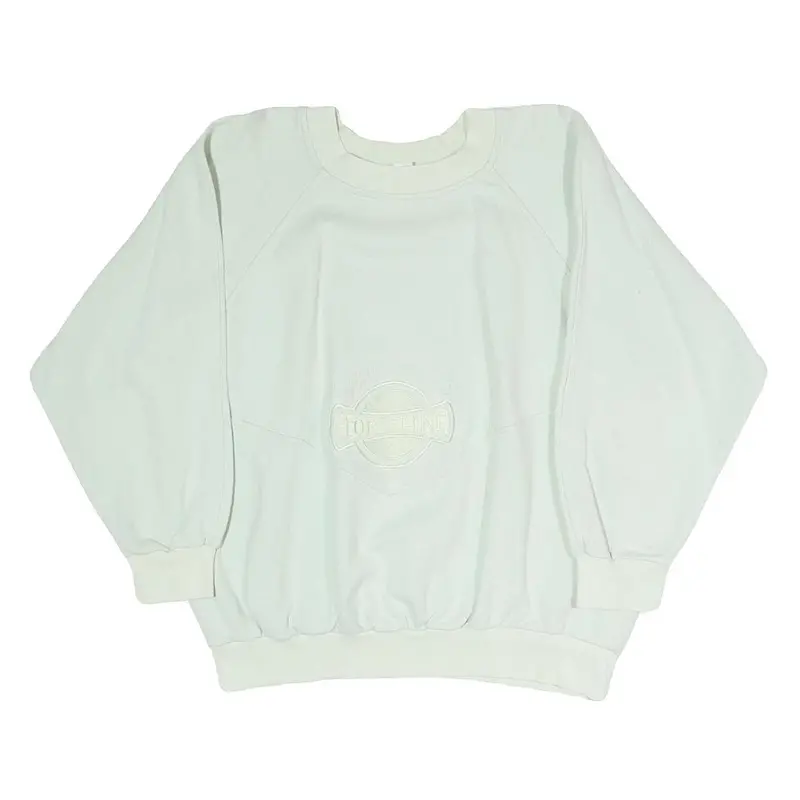 Womens White Sweatshirt Crew Neck S Cotton Blend Pullover Plain Casual Top 1
