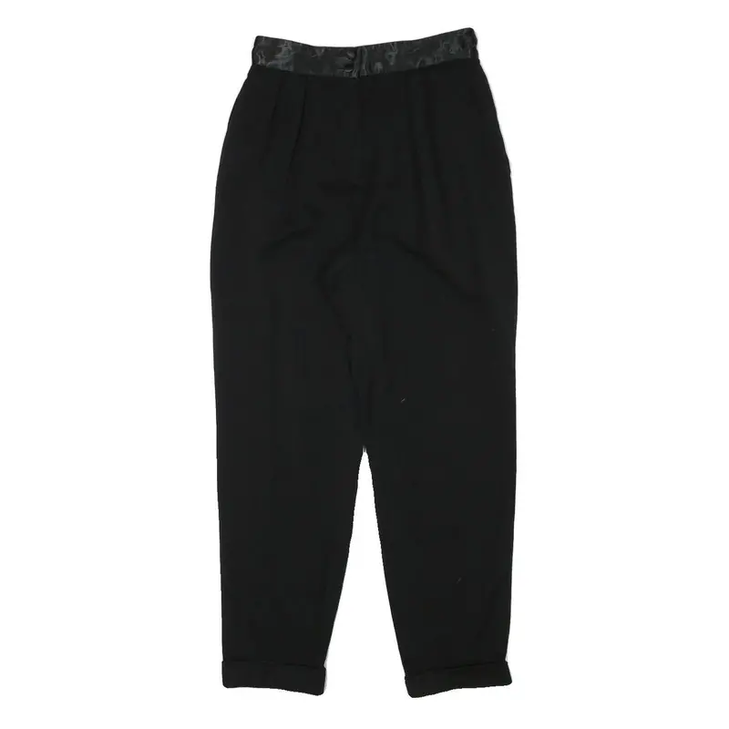 Womens Wool Blend Black Relaxed Tapered Trousers W25 L26 Smart Casual Zip 1