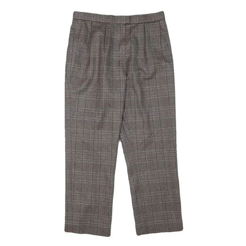 Womens Wool Blend Grey Check Regular Fit Straight Leg Trousers W28 L24 Classic 1