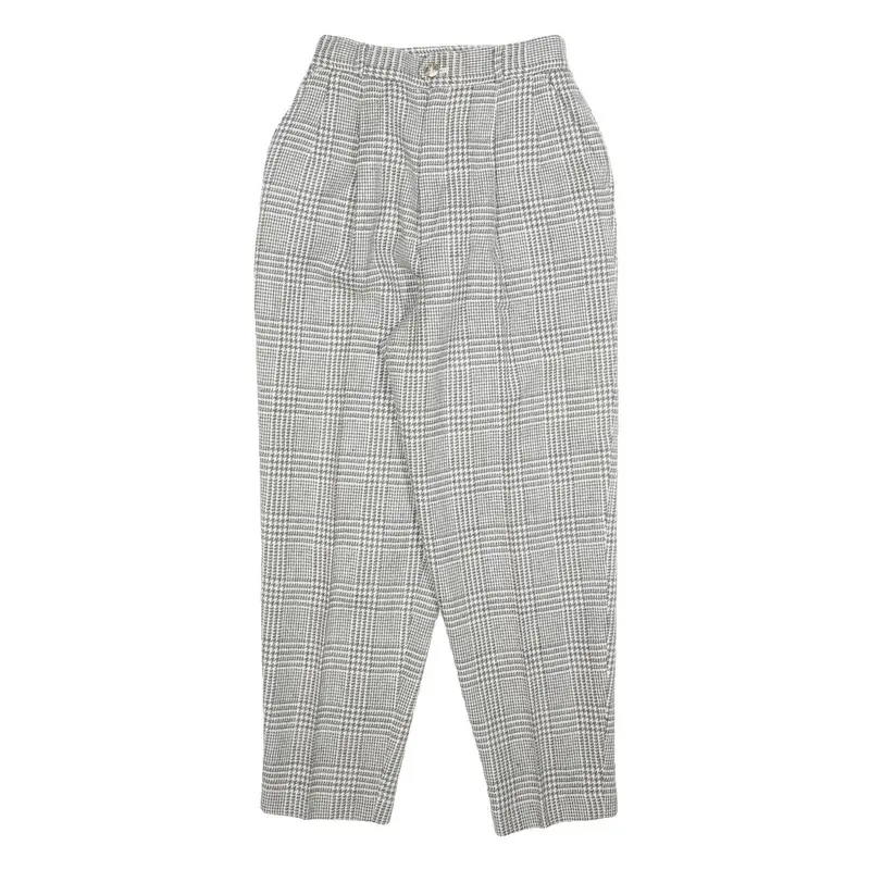 Womens Wool Grey Regular Straight Trousers W24 L26 Checked Pattern Classic Fit 1