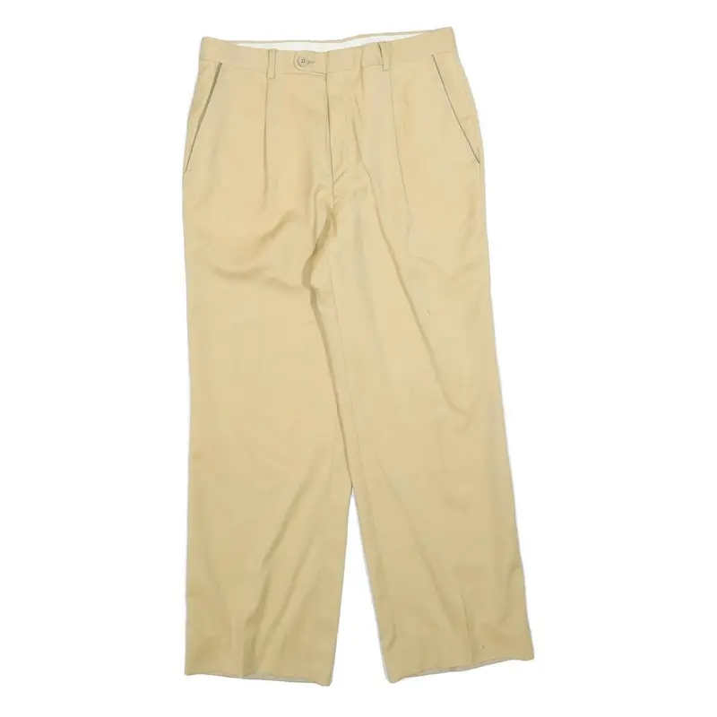 Womens Wool Relaxed Beige Trousers W30 L28 Zip Plain Wide-Leg Casual Smart 1