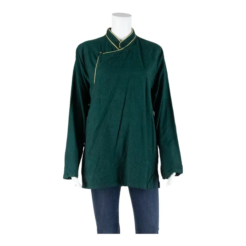 Womens Wrap Blouse Green High Neck Long Sleeve M 1