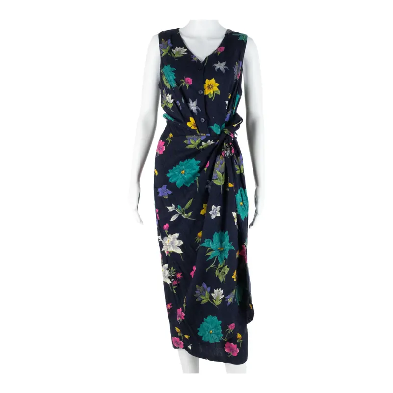 Womens Wrap Dress Blue Floral Sleeveless Midi M 1