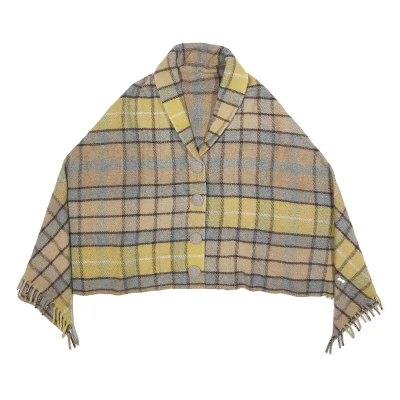 Womens Yellow Beige Check Jacket L Woven Classic Cropped Button Plain Casual 1