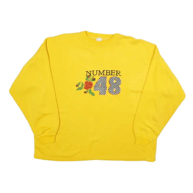 Womens Yellow Number 48 Crew Neck Sweatshirt L Cotton Blend Casual Pullover 1