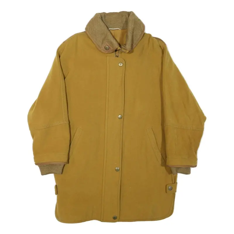 Womens Yellow Wool Blend Button Jacket L Classic Plain Warm Casual Outerwear 1