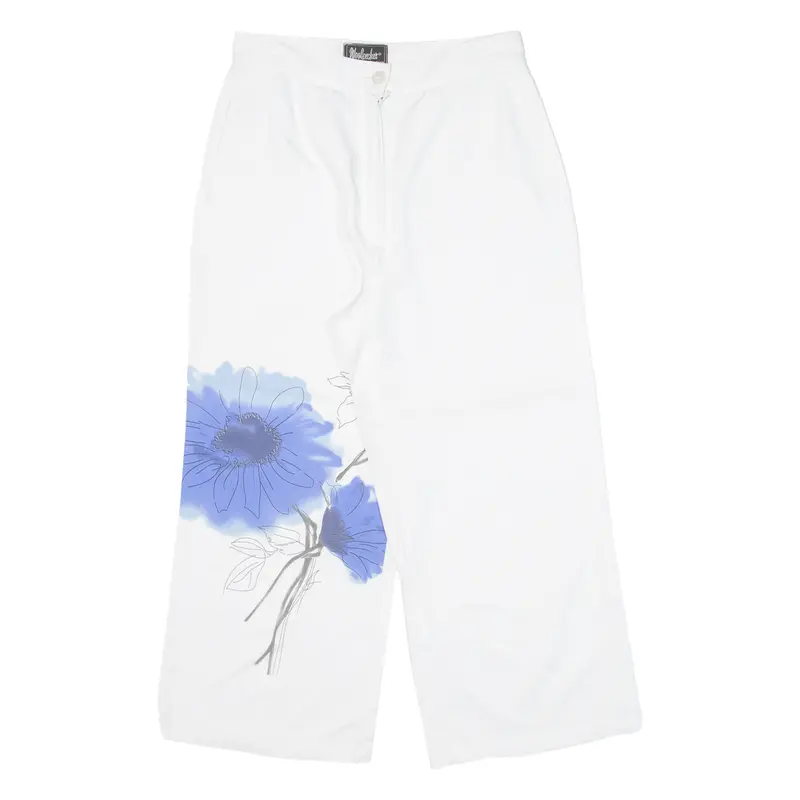 Woodpecker Floral Cropped Womens Trousers White Loose Straight W26 L21 1