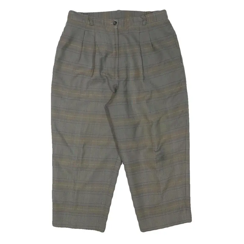 Wool Blend Womens Grey Relaxed Tapered Trousers W30 L21 Classic Checked Pattern 1