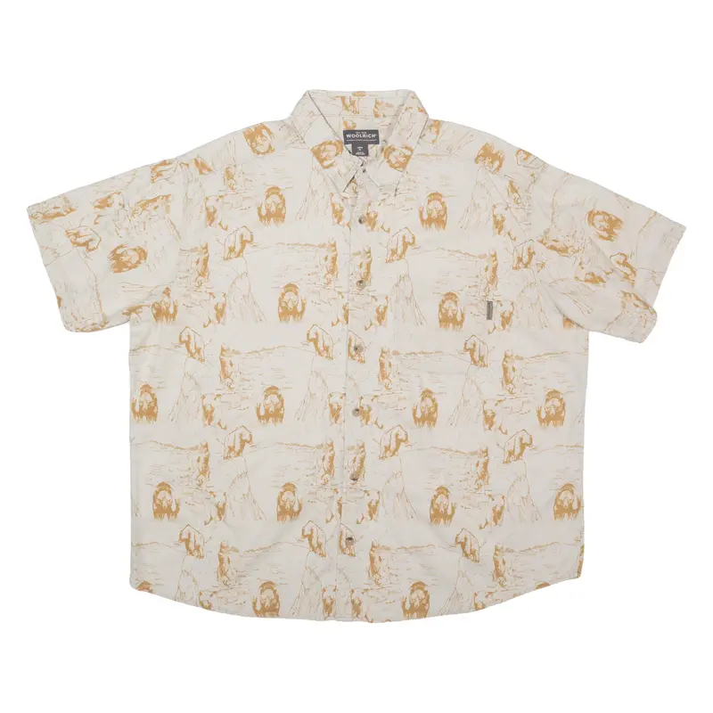 Woolrich Bear Print Mens Shirt Beige Xl 1