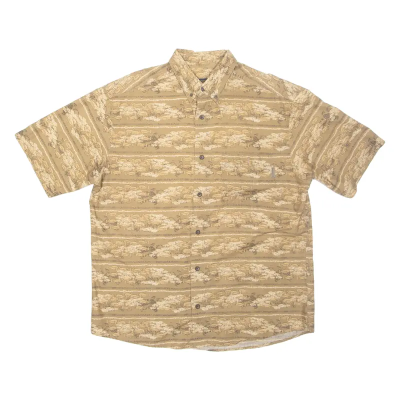 Woolrich Fish Mens Shirt Brown Crazy Pattern L 1