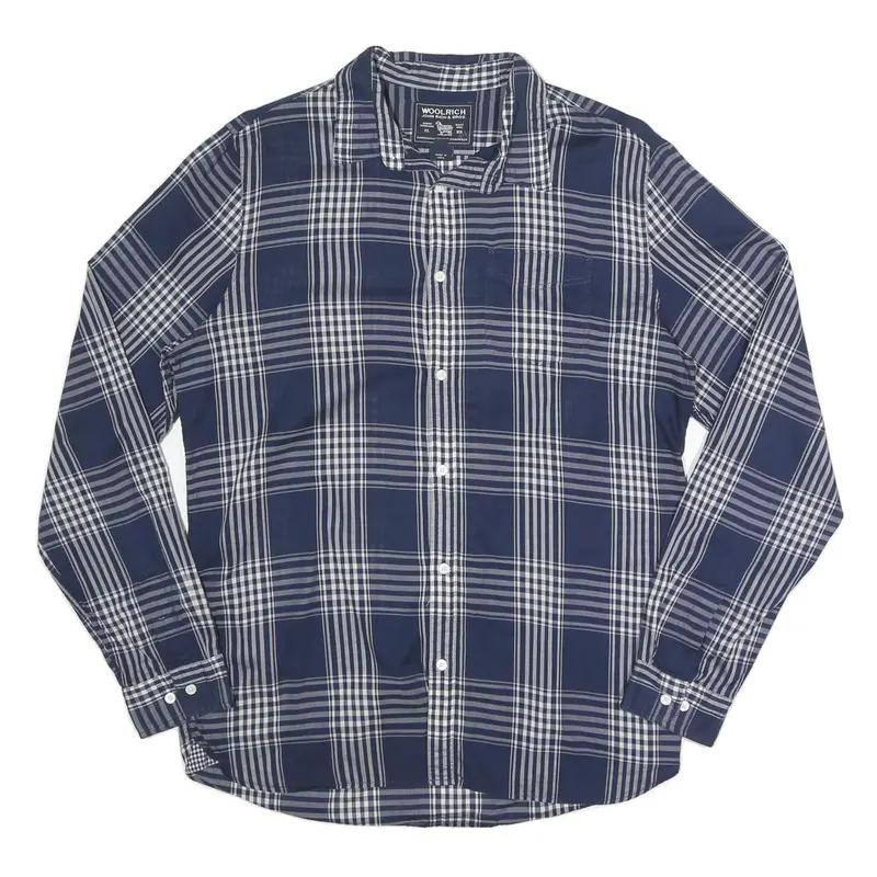 Woolrich Mens Blue & White Check Shirt L Lightweight Cotton Long Sleeve Casual 1