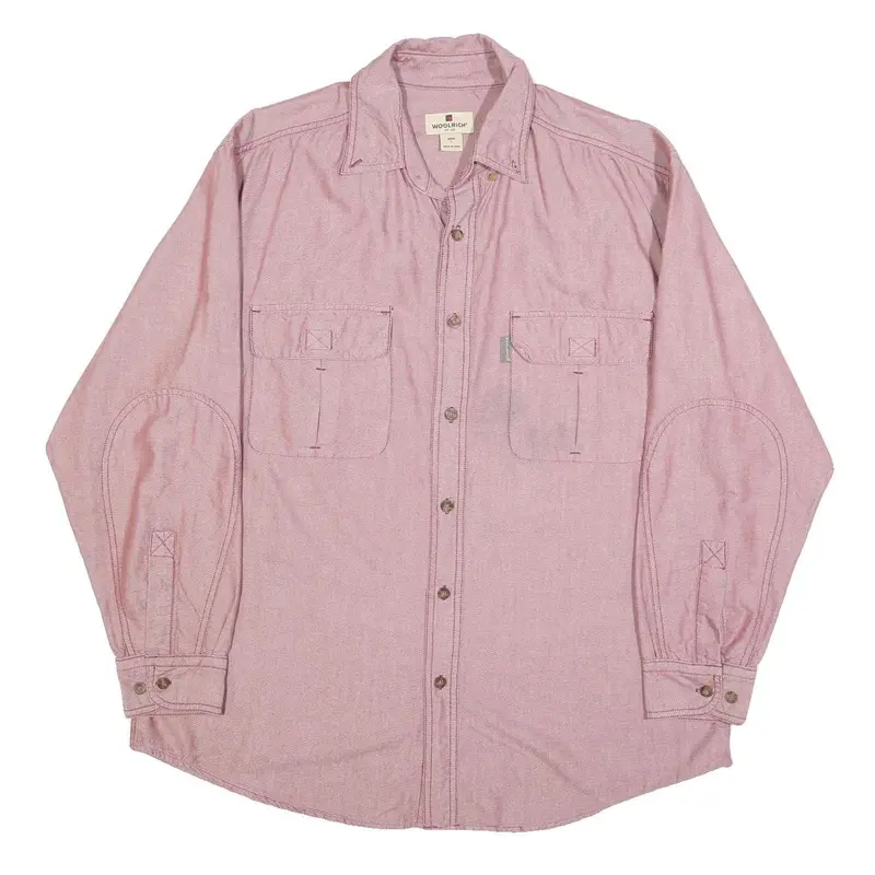 Woolrich Mens Pink Cotton Shirt L Long Sleeve Button Workwear Casual 1
