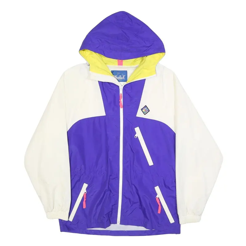 Woolrich Mens Purple & White Hooded Nylon Jacket M Windbreaker Zip Casual 1