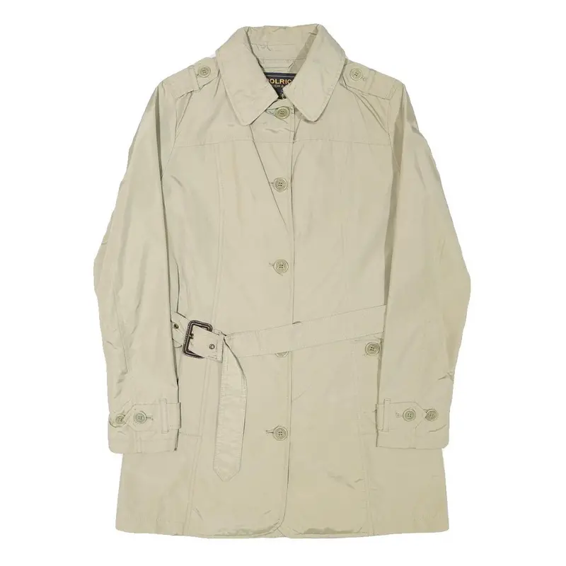 Woolrich Womens Beige Button Jacket S Polyester Blend Classic Lightweight Dress 1