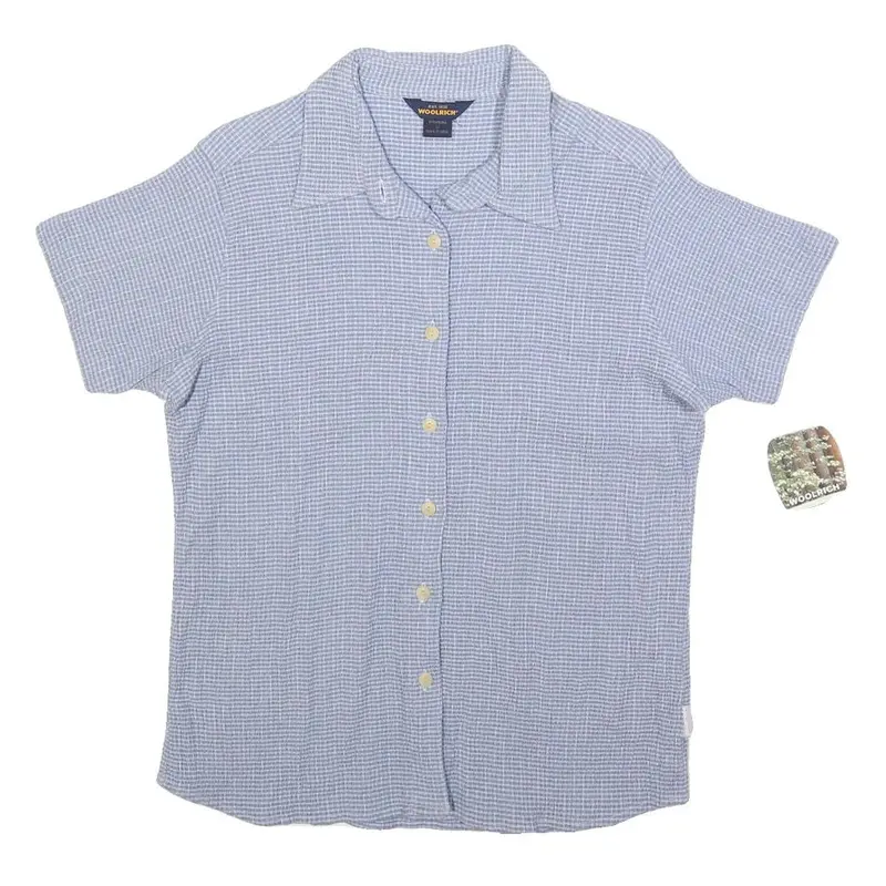 Woolrich Womens Blue Check Shirt L Cotton Blend Button Short Sleeve Casual 1