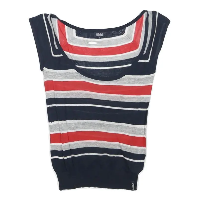 Woolrich Womens Navy Blue Red & Grey Printed Top Sleeveless Round Neck S Cotton 1