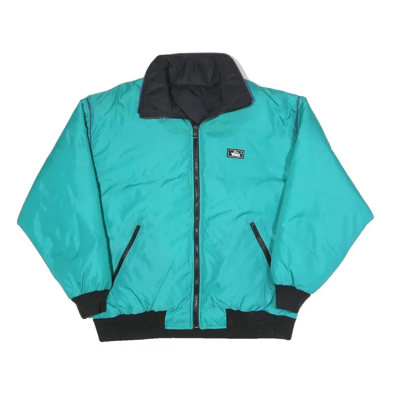 Woolrich Womens Turquoise & Black Reversible Puffer Jacket L Polyester Blend Zip 1