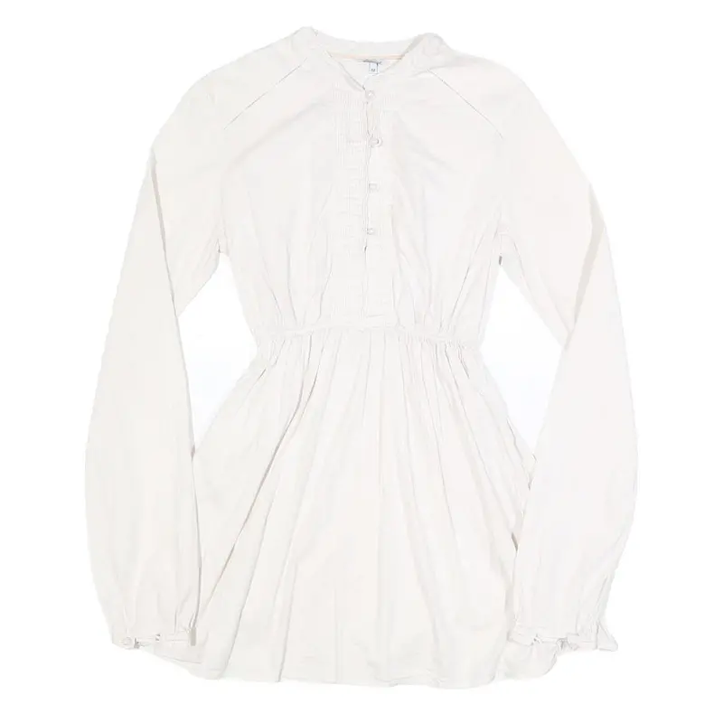 Woolrich Womens White Cotton Blend Day Dress Plain Long Sleeve M Button Detail 1