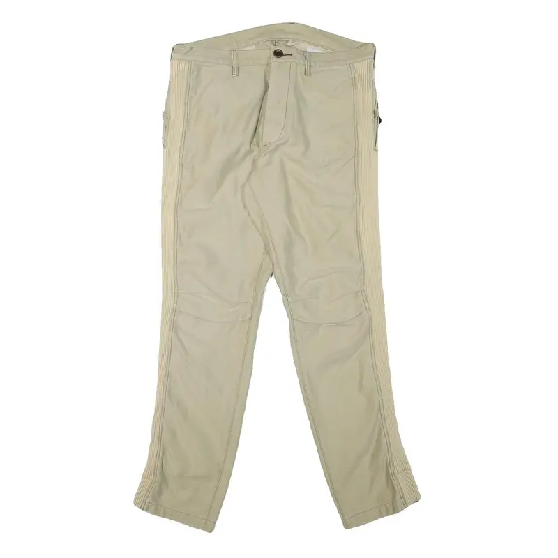 Work Not Work Mens Cotton Blend Beige Slim Straight Trousers W34 L31 Stylish 1