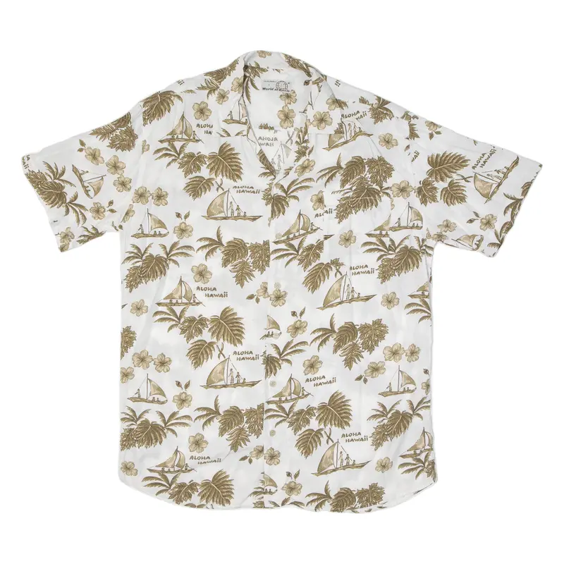 World Of Basic Mens Hawaiian Shirt White Crazy Pattern L 1