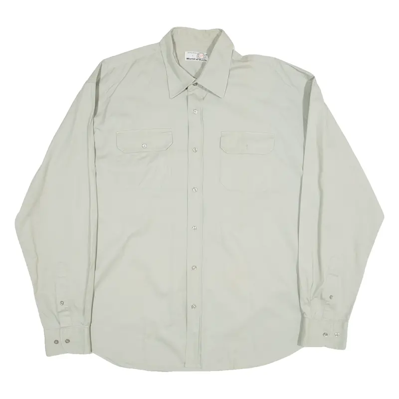World Of Basic Mens Worker Shirt Brown Long Sleeve L 1