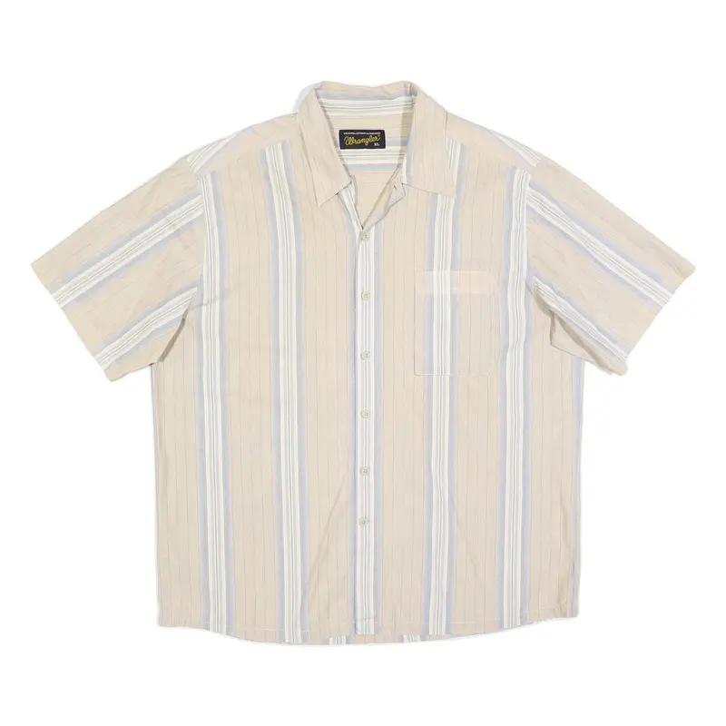 Wrangler Mens Beige & Blue Striped Cotton Shirt Xl Casual Summer Button Up 1