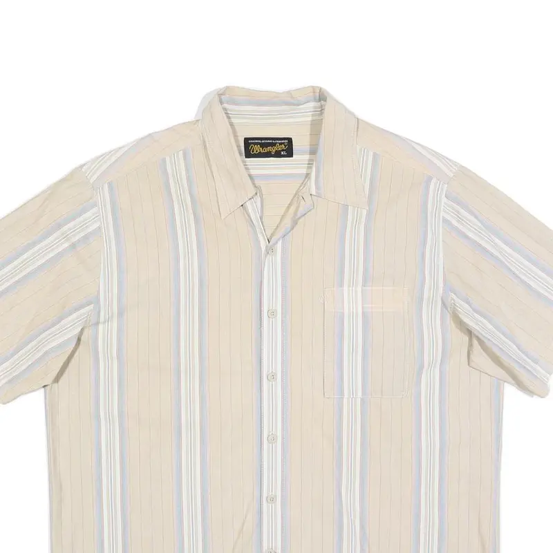 Wrangler Mens Beige & Blue Striped Cotton Shirt Xl Casual Summer Button Up 2