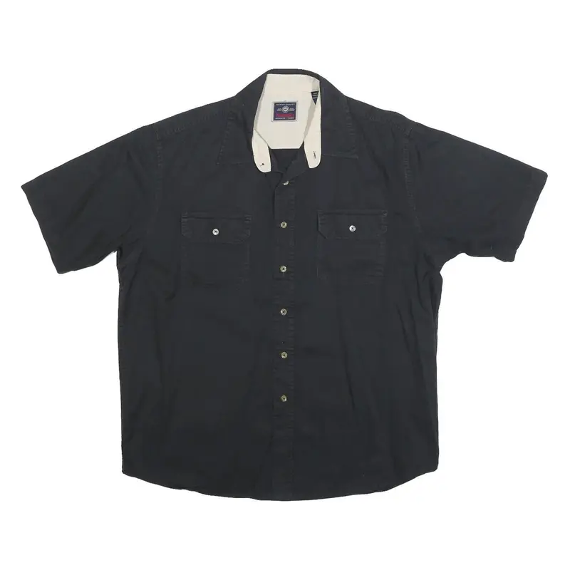 Wrangler Mens Black Cotton Blend Shirt L Short Sleeve Casual Two Pocket 1