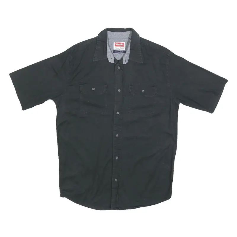 Wrangler Mens Black & Grey Cotton Blend Short Sleeve Shirt S Casual Lightweight 1