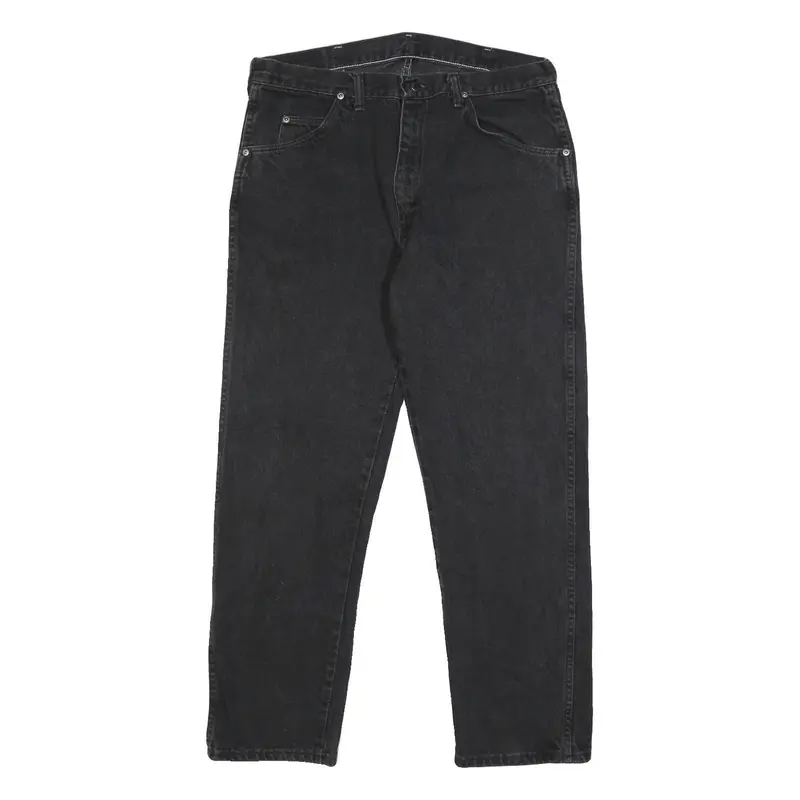 Wrangler Mens Black Regular Straight Denim Dark W36 L30 Cotton Zip Jeans 1