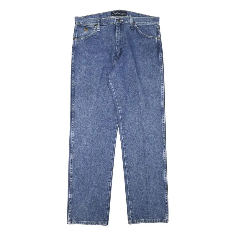 Wrangler Mens Blue Cotton Blend Regular Straight Jeans W34 L32 Classic Design 1