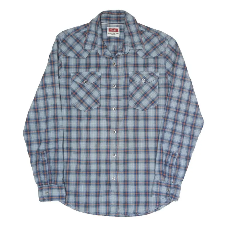 Wrangler Mens Blue & Orange Checked Shirt M Casual Cotton Blend Long Sleeve 1