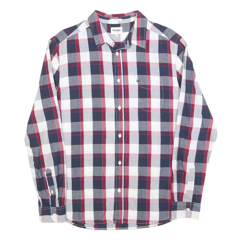 Wrangler Mens Blue & Red Check Shirt M Cotton Blend Casual Button Down 1