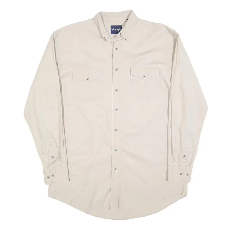 Wrangler Mens Cream Cotton Shirt L Button-Down Western Style Long Sleeve 1