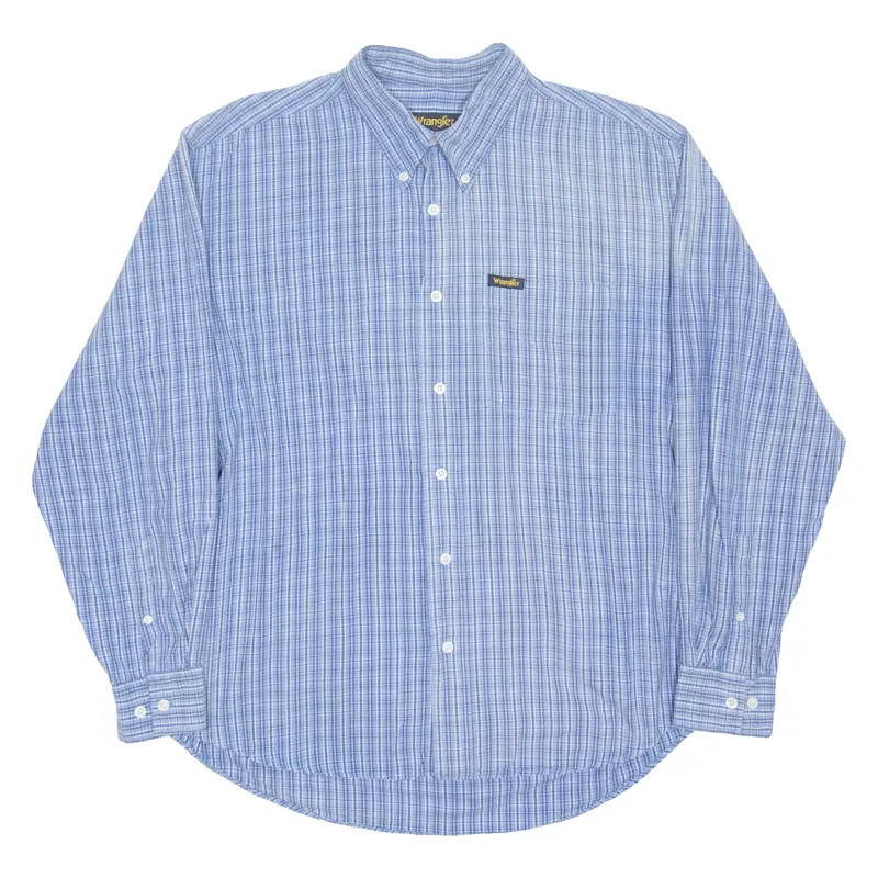 Wrangler Mens Formal Shirt Blue Check Long Sleeve L 1