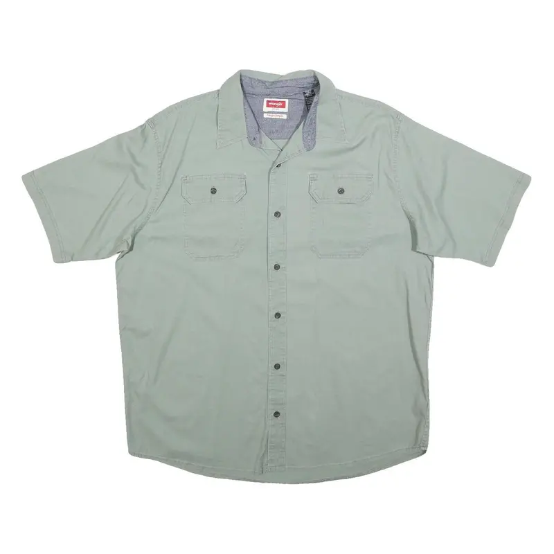 Wrangler Mens Green Cotton Blend Short Sleeve Shirt L Casual Workwear 1