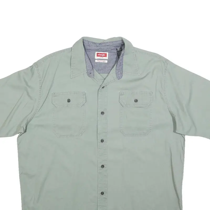 Wrangler Mens Green Cotton Blend Short Sleeve Shirt L Casual Workwear 2
