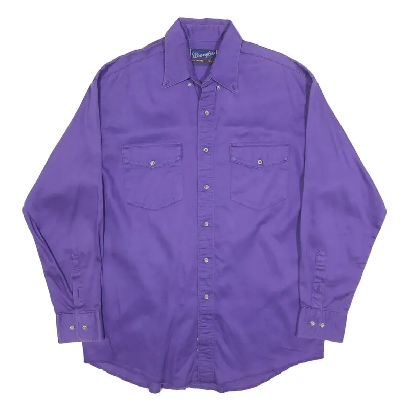 Wrangler Mens Purple Plain Cotton Blend Shirt Xl Button Casual Long Sleeve 1