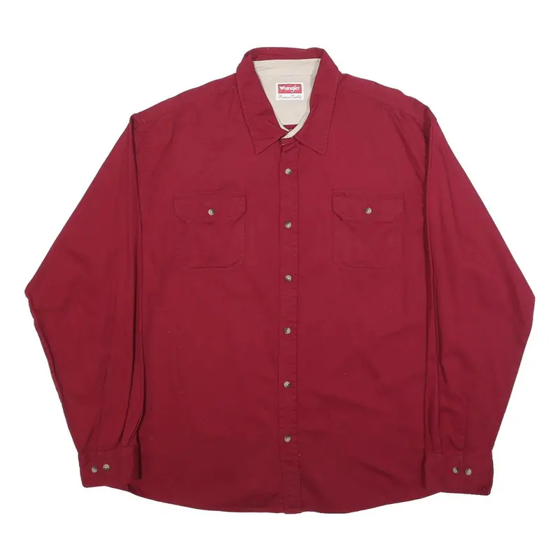 Wrangler Mens Red 2Xl Cotton Shirt Long Sleeve Casual Button Pocket 1