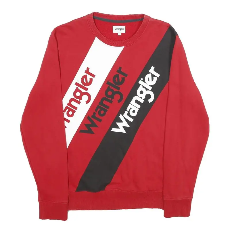 Wrangler Mens Red & Black Logo Crew Neck Sweatshirt L Cotton Blend Casual 1