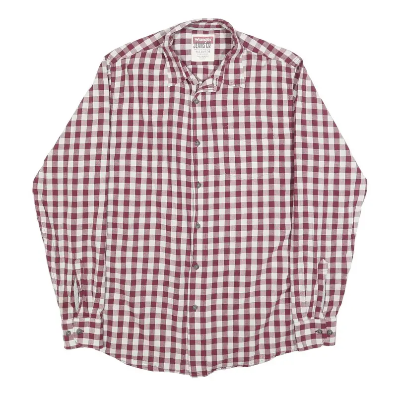 Wrangler Mens Red & White Checked Shirt M Classic Button Down Cotton Casual 1