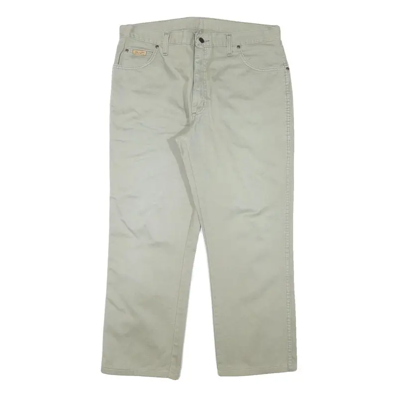 Wrangler Mens Regular Beige Cotton Blend Zip Trousers W35 L27 Classic Straight 1
