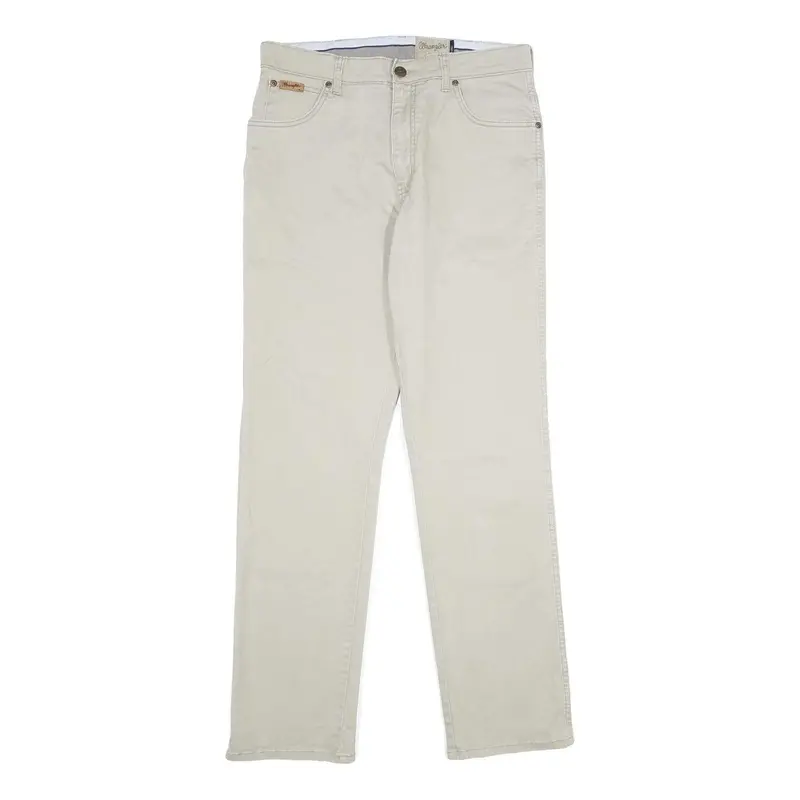 Wrangler Mens Regular Fit Beige Cotton Blend Trousers W34 L32 Casual Straight 1